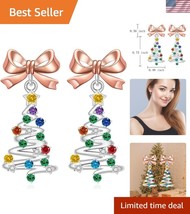 Dazzling Christmas Tree Dangle Earrings - 925 Silver with Multicolored Z... - $45.00