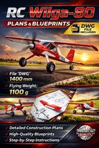 RC Plane Wilga 80 Plans, DWG &amp; JPEG Files, 1400mm Wingspan,DIY Assembly,... - $18.88