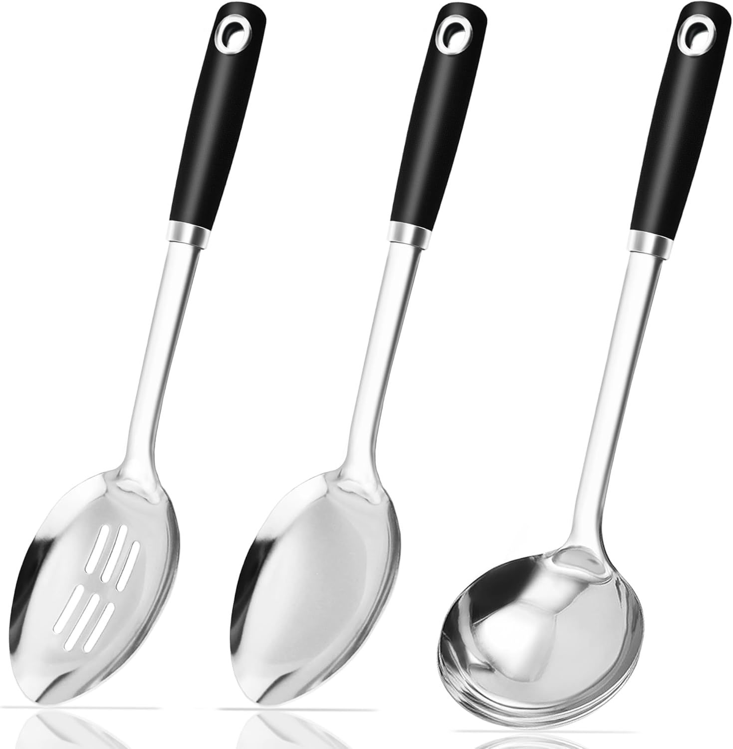 14-In Cooking Spoons Set, Heavy Duty 18/0 Stainless Steel Large, Pack Of 3 - $31.96