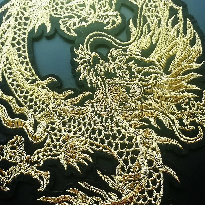 Play Exquisite Animal Golden Chinese Dragon Embroidery Patch Sew On Clothes Appl - £23.68 GBP