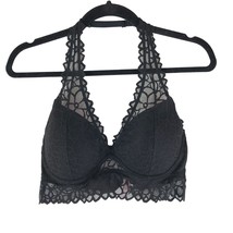 PINK Victorias Secret Bralette Halter Lace Black L (A-C) - £9.90 GBP