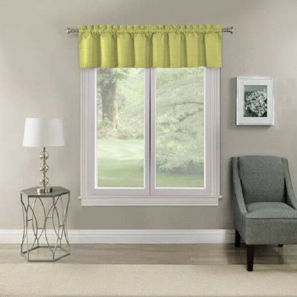 Home Solid Color Textured Window Valance, Yellow Lime, Size: 42" W x 16" L  -NEW - $8.80