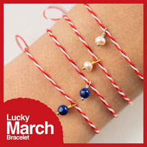 March Bracelet with Hanging Pearl, Lapis Lazuli Greek Martakia, Martis, Martisor - £11.55 GBP