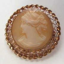 Vintage Signed Catamore 12K GF Carved Shell Cameo Round Brooch 1.1/8&quot; Diameter - £27.25 GBP