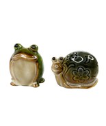 Frog and Snail Salt &amp; Pepper Shakers Daisy Garden Forest Theme Table Dec... - £17.12 GBP