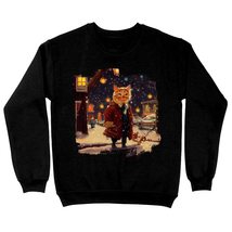 Christmas Design Sweatshirt - Cat Crewneck Sweatshirt - Funny Sweatshirt - Black - £35.29 GBP
