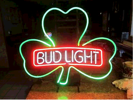 New Bud Light Shamrock Clover Beer Neon Sign 24&quot;x20&quot; - £201.06 GBP