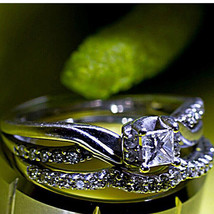 14K Weiß Vergoldet 2CT Künstlicher Diamant Verlobungsring Hochzeit Braut Set - £112.96 GBP