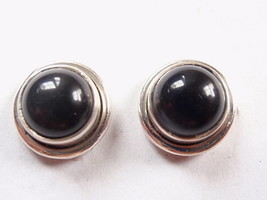 Round Black Onyx 925 Sterling Silver Stud Earrings Corona Sun Medium Small - £18.75 GBP