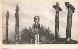 Wrangell Alaska~Native American Indian TOTEMS~1900s Winter &amp; Pond Photo Postcard - £11.67 GBP