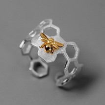 Creative Honeybee Nest Opening Ring For Women Hollow Out Geometry Gold Color Bee - £6.67 GBP