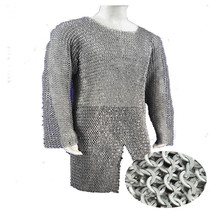 Chain mail 10 MM Flat Riveted Hauberk Full Sleeve Shirt X LARGE Size Medieval Ch - £252.27 GBP