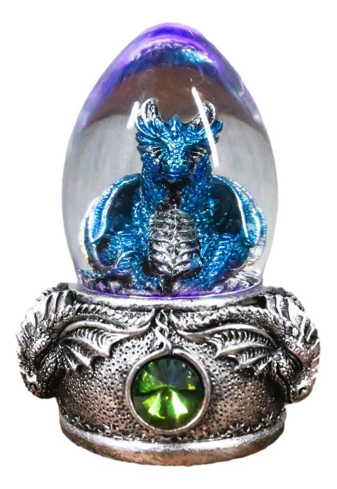 See No Evil Blue Wyrmling Dragon In Colorful LED Acrylic Glass Egg Figurine - $26.99