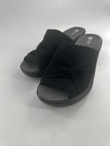 Bzees Wedge Comfort Sandals Women 7.5M Smile Bright Black Knit Bow Rhine... - $27.62