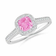 ANGARA Classic Cushion Pink Sapphire Ring with Diamond Halo in 14K Gold - £998.02 GBP