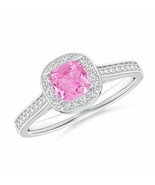 ANGARA Classic Cushion Pink Sapphire Ring with Diamond Halo in 14K Gold - £985.07 GBP