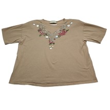 Entity Shirt Womens Brown Short Sleeve Boat Neck Floral Crochet Trim Casual Top - £17.99 GBP