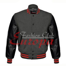 American Unisex Black Real Leather Sleeve Letterman College Varsity Wool Jacket - £68.84 GBP