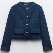 Zara Bnwt 2024. Navy Blue Blazer Tweed Textured Weave Metal Buttons. 2535/692 - £69.60 GBP