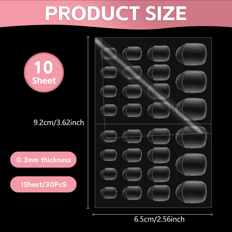 10 Sheets Nail Adhesive Tabs, 300 Pcs Clear Nail Stickers for Press Ons, 15 Size Item image 6