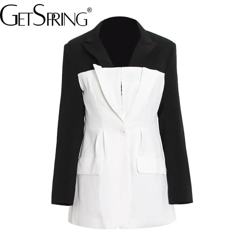 Getspring Women Blazer Black White Color Matching Vintage Women Blazers And Jack - £233.55 GBP
