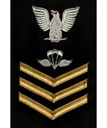 USN RATING BADGE PR1 AIRCREW SURVIVAL EQUIPMENTMAN PO1 E-6 GOLD/BLACK MALE - $9.85