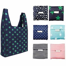 6 Pack Reusable Shopping Grocery Bags With Pouch Foldable, Washable , 35... - $16.99