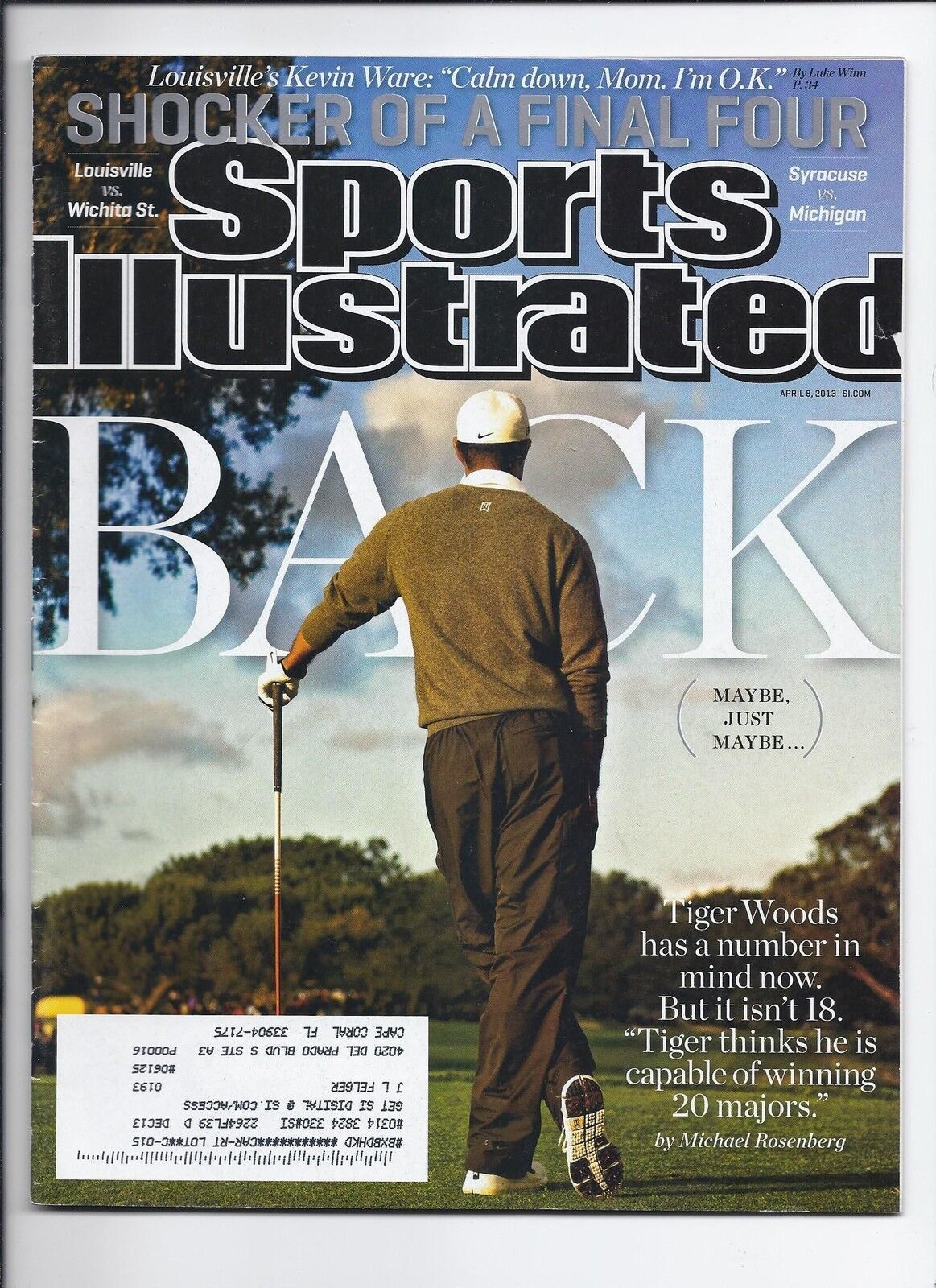 2013 Sports Illustrated Magazine April 8th Tiger Woods - $15.22