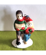 Mini Christmas Village Accessory/Ornament Boy and Girl with Gifts Porcelain - £5.16 GBP