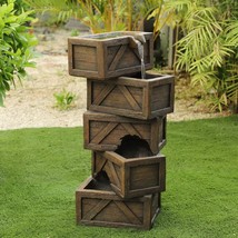 Luxen Home Cement Tiered Crates Outdoor Fountain - £177.87 GBP