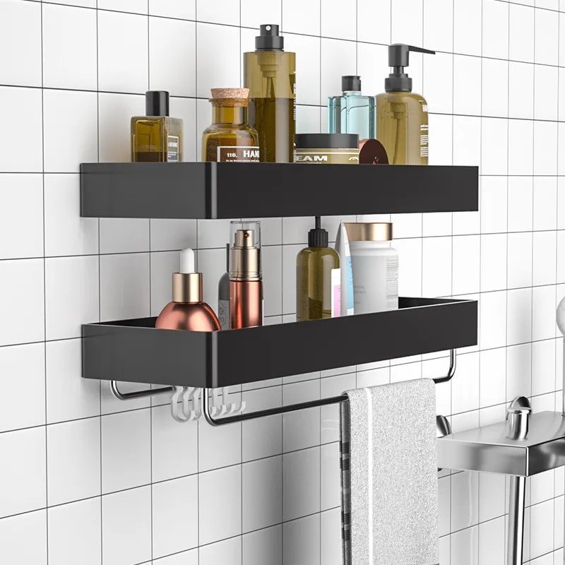 House Home Black Bathroom Shelf Shower Basket Kitchen Storage Rack With ... - £47.19 GBP