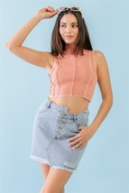 Dark Peach Ribbed Inside-out Sleeveless Mock Neck Crop Top L - £18.42 GBP+