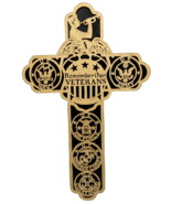 Scroll Saw Wood Handcrafted Folk Art Cross Remember Our Veterans USA Mil... - $45.26 CAD