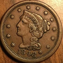 1848 Usa Braided Hair Large Cent Penny Coin - £58.65 GBP