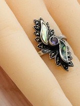 sterling silver abalone amethyst Marcasite ring size 5.5 - £43.28 GBP