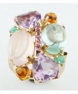 14k Yellow Gold Multi-Gemstone Plaque Cocktail Ring Size 7.75 Unique - $58,286.82 MXN
