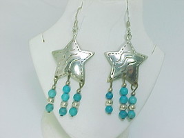 STERLING STAR EARRINGS with TURQUOISE DANGLES - 2 1/4 inches long -FREE ... - $55.00