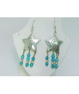 STERLING STAR EARRINGS with TURQUOISE DANGLES - 2 1/4 inches long -FREE SHIPPING - $55.00