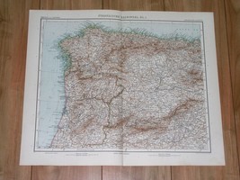 1912 Map Of Northern Portugal Nortwestern Spain Galicia Basque Country Madrid - £23.86 GBP