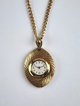 Caravelle Pendant Necklace Watch Wind-Up Gold Tone Teardrop Works Great ... - $37.61