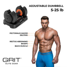 Adjustable Dumbbell 5-25 Lbs (Single) By Grit Elite - £111.11 GBP