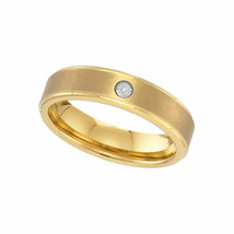 Yellow-tone Tungsten Carbide Mens Round Diamond Band Ring .01 Cttw Size 12 - £56.72 GBP