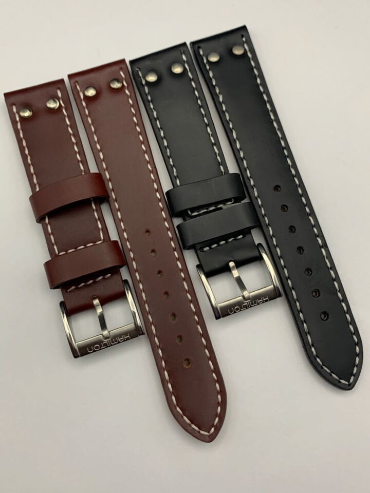 Heavy Duty genuine leather strap for hamilton gents watch,BLACK-BROWN-20mm/22mm - $69.01