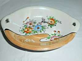 Lusterware Relish Tray Serving Bowl White Peach Flowers Hand Painted Japan - £10.38 GBP