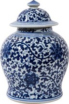 Temple Jar Vase Twisted Lotus Flower Small Blue White Ceramic Hand- - £141.85 GBP