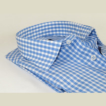 Men 100% Cotton Shirt Manschett Quesste Turkey Slim Fit 6012-02 Sky Blue Checker image 5