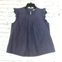 Universal Thread Top Womens Medium Blue Ruffle Shoulder Pleated Cotton Lyocell - $17.99