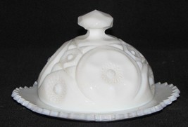 VTG. Kemple Milk Glass Roung Butter/Cheese Ball Dish Sawtooth Scalloped ... - £30.07 GBP