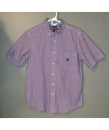 Chaps Men&#39;s Pink Plaid Easy Care Short Sleeve Button Down Shirt Size Small - £11.08 GBP