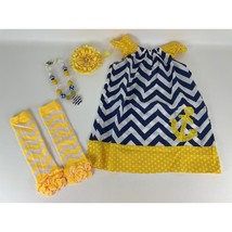 Girls Dress 4/5 Blue Yellow Chevron Necklace Dress Up Party 4 Pc Set New - $29.65